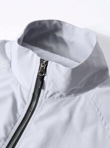 Manfinity Homme Áo khoác gió ngoài trời có khóa kéo họa tiết chữ cho nam không có áo phông - Xám - Xem 5