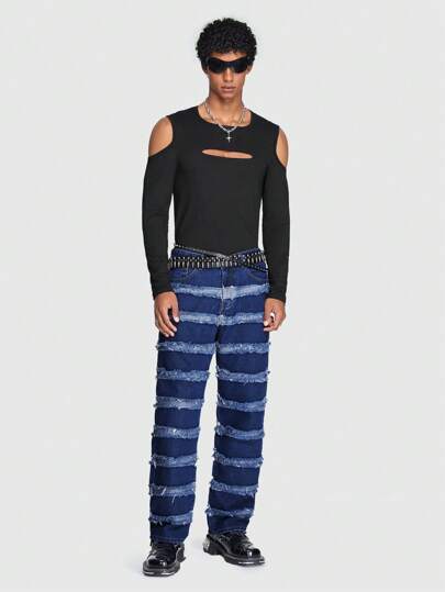 ROMWE Avant Hombres Jeans de pierna recta ribete crudo
