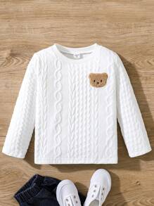 SHEIN Young Boy Casual Versatile Simple Bear Design T-Shirt - White - View 4