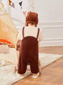 SHEIN Bộ đồ liền thân bằng vải nhung kẻ dệt kim hình gấu dễ thương cho trẻ mới biết đi, dày vừa, hở đáy, độ dày vừa phải - Nhiều màu - Xem 4