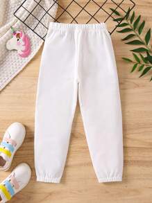 SHEIN Spodnie dresowe dla młodych dziewcząt z nadrukiem jednorożca i liter, spodnie dresowe dla dziewcząt, spodnie dresowe z grafiką, spodnie dresowe dla młodych dziewcząt - Biały - Zobacz 2