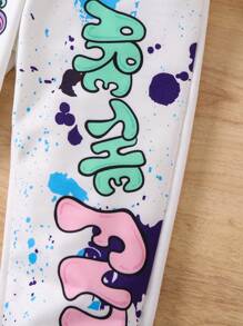 SHEIN Spodnie dresowe dla młodych dziewcząt z nadrukiem jednorożca i liter, spodnie dresowe dla dziewcząt, spodnie dresowe z grafiką, spodnie dresowe dla młodych dziewcząt - Biały - Zobacz 3