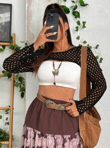 Flirla Hơn Xu hướng: Cắt giảm Siêu Crop Top Không có áo Top Cami - màu đen - Xem 5