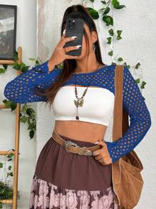 Flirla Hơn Xu hướng: Cắt giảm Siêu Crop Top Không có áo Top Cami - Xanh đậm - Xem 5