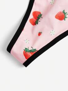 ROMWE Kawaii 3件草莓圖案撞色滾邊丁字褲套裝 - 彩色 - 查看 4