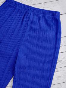 SHEIN Leap Crew Adolescent Fille Unicolore Top À Fines Brides & Pantalon Évasé - bleu indigo - Voir 3