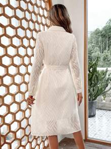 SHEIN VCAY Chất rắn Thắt lưng Váy sơ mi - Màu be - Xem 2