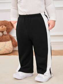 SHEIN Pantalones de pernera ancha con costura lateral y abertura lateral para bebé niño - Negro - Ver 3