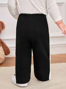 SHEIN Pantalones de pernera ancha con costura lateral y abertura lateral para bebé niño - Negro - Ver 2
