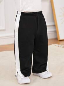 SHEIN Pantalones de pernera ancha con costura lateral y abertura lateral para bebé niño - Negro - Ver 6