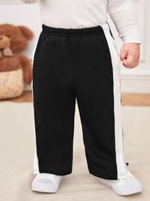 SHEIN Pantalones de pernera ancha con costura lateral y abertura lateral para bebé niño - Negro - Ver 4