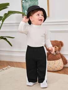 SHEIN Pantalones de pernera ancha con costura lateral y abertura lateral para bebé niño - Negro - Ver 5