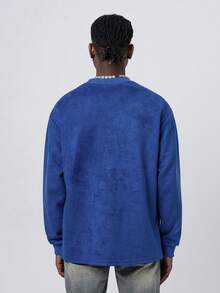 Nam Đồ họa Khẩu hiệu Thả vai Suedette  Áo nỉ - Màu xanh lam - Xem 2