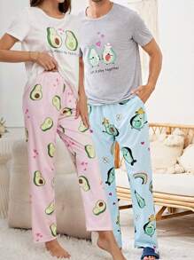 Men 1pc Cartoon Graphic Tee & 1pc Trousers PJ Set - Multicolor - View 1
