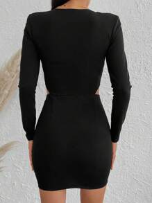 RueChic Asymmetrical Neck Cut Out Bodycon Dress - Black - View 2
