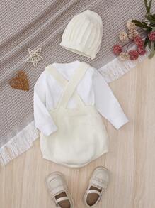 Baby Girl Rainbow Pattern Knit Bodysuit & Hat Without Tee - Beige - View 2