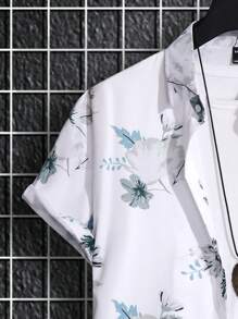 Manfinity RSRT Men Floral Print Shirt & Drawstring Waist Shorts - Blue and White - View 4