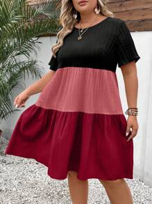 Breezaya 大碼撞色荷葉邊娃娃裙 - 彩色 - 查看 4