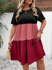 Breezaya 大碼撞色荷葉邊娃娃裙 - 彩色 - 查看 5