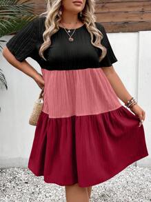 Breezaya 大碼撞色荷葉邊娃娃裙 - 彩色 - 查看 6