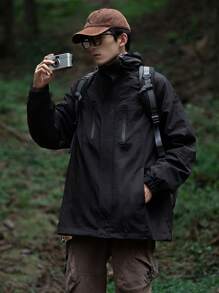 Manfinity Sport Corelite 男款拉鍊連帽運動外套，適合運動穿著 - 黑色 - 查看 5
