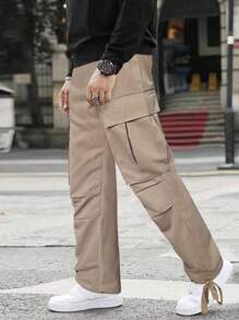 Manfinity EMRG Men Flap Pocket Side Drawstring Hem Cargo Pants - Khaki - View 7