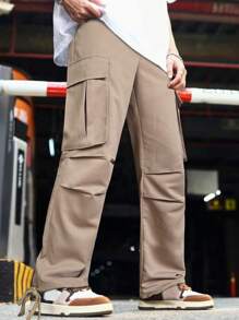 Manfinity EMRG Men Flap Pocket Side Drawstring Hem Cargo Pants - Khaki - View 8