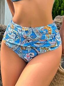 Paisley Print Ruched High Waisted Bikini Set For Summer Beach