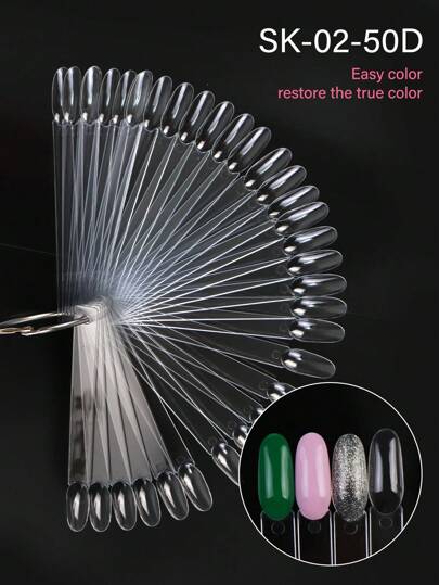50 pièces Éventail de couleurs transparentes pour présentation d'ongles, porte-couleurs en forme d'éventail pour afficher et tester les vernis gel