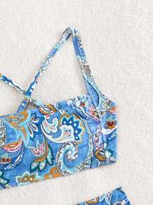 Paisley Print Ruched High Waisted Bikini Set For Summer Beach