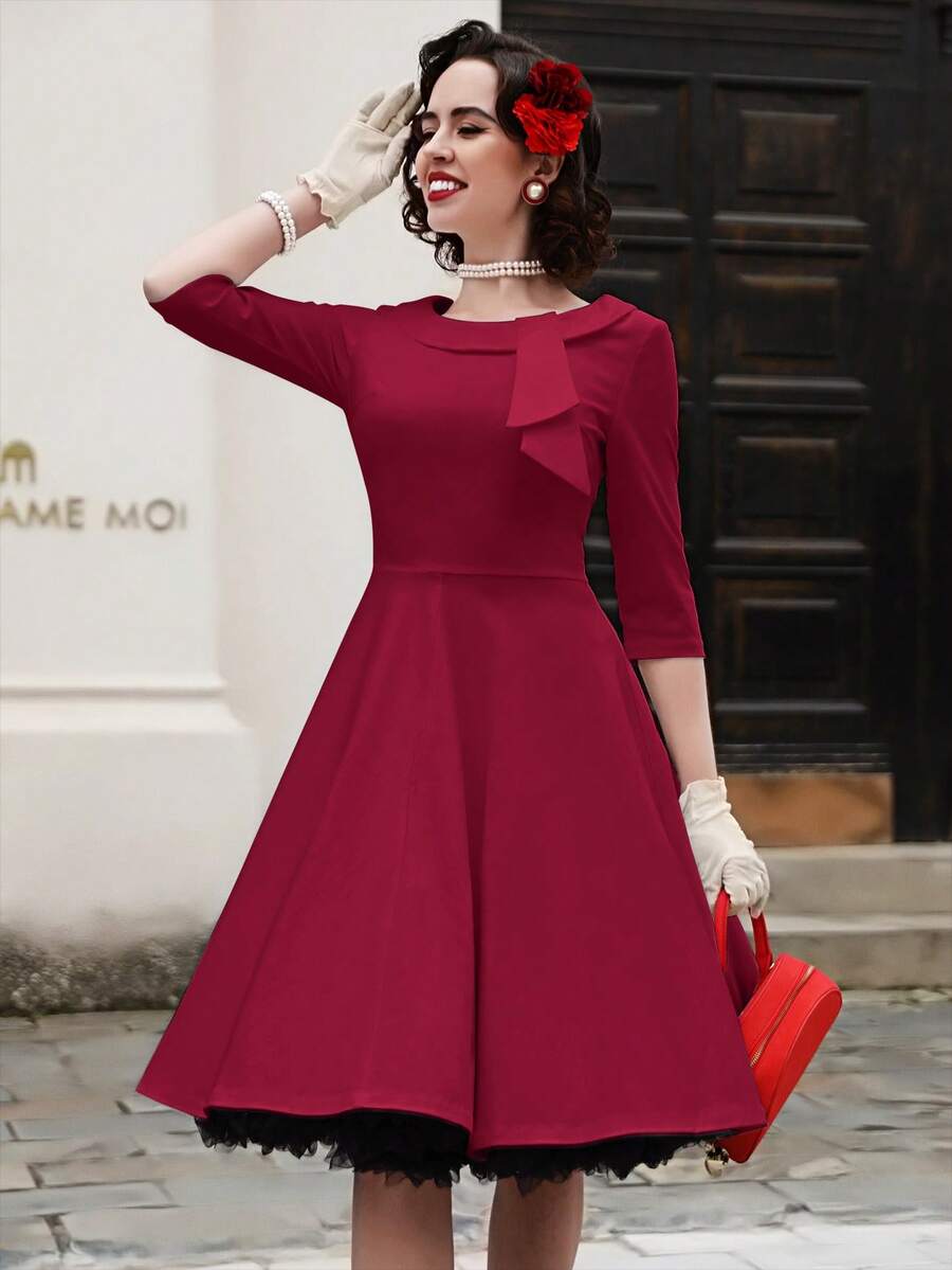 MUXXN Đầm tiệc rượu Chi tiết nút thắt Viền lấp lánh