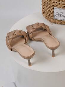 Women Braided Design Stiletto Heeled Mule Sandals, Elegant Summer Heeled Sandals - Camel - View 5