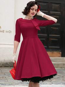 MUXXN Đầm tiệc rượu Chi tiết nút thắt Viền lấp lánh - Màu Đỏ Sâu - Xem 4