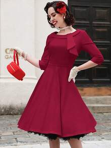 MUXXN Đầm tiệc rượu Chi tiết nút thắt Viền lấp lánh - Màu Đỏ Sâu - Xem 5