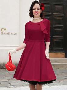 MUXXN Đầm tiệc rượu Chi tiết nút thắt Viền lấp lánh - Màu Đỏ Sâu - Xem 6