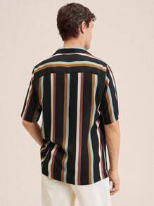 Áo sơ mi Nam Nút phía trước Sọc Giải trí - màu đen - Xem 2