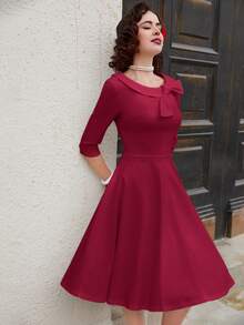 MUXXN Đầm tiệc rượu Chi tiết nút thắt Viền lấp lánh - Màu Đỏ Sâu - Xem 7