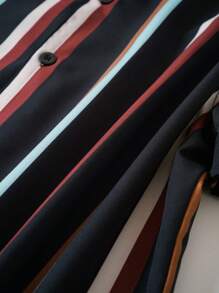 Áo sơ mi Nam Nút phía trước Sọc Giải trí - màu đen - Xem 6