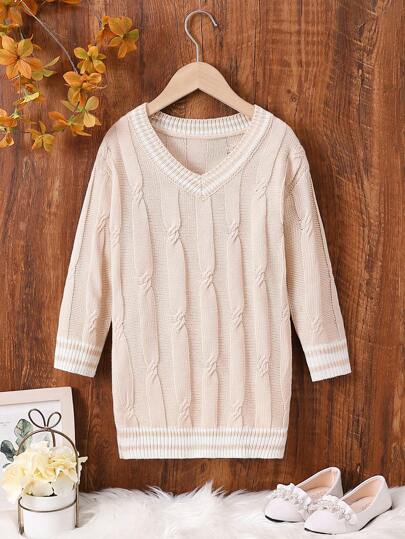 SHEIN Chica Joven Vestido de punto ribete de rayas tejido de cable
