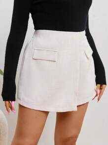 SHEIN Essnce Plus High Waist Flap Detail Shorts - White - View 4