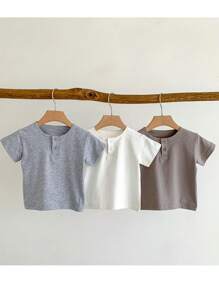 Baby Boy Solid Half Button Front Tee - White - View 1