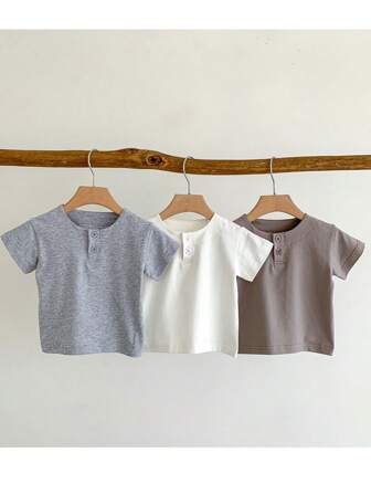 男嬰素色半排扣前T恤
