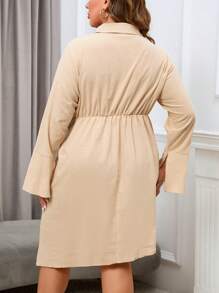 SHEIN Privé Plus Knot Side Wrap Dress - Khaki - View 3