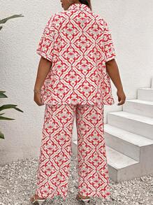 Breezaya Plus Allover Print Shirt & Wide Leg Pants - Multicolor - View 2