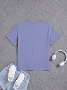 SHEIN Teen Girl Coconut Tree & Letter Graphic Tee - Blue - View 2