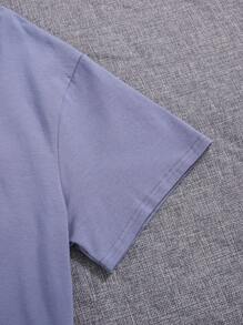 SHEIN Teen Girl Coconut Tree & Letter Graphic Tee - Blue - View 3