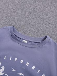 SHEIN Teen Girl Coconut Tree & Letter Graphic Tee - Blue - View 4