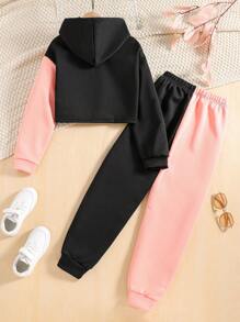 SHEIN 女大童太陽印花雙色連帽衫和運動褲 - 彩色 - 查看 2