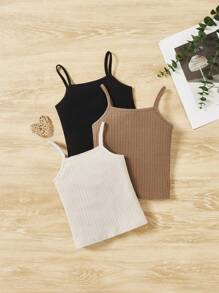 SHEIN Young Girl 3pcs Ribbed Knit Cami Top