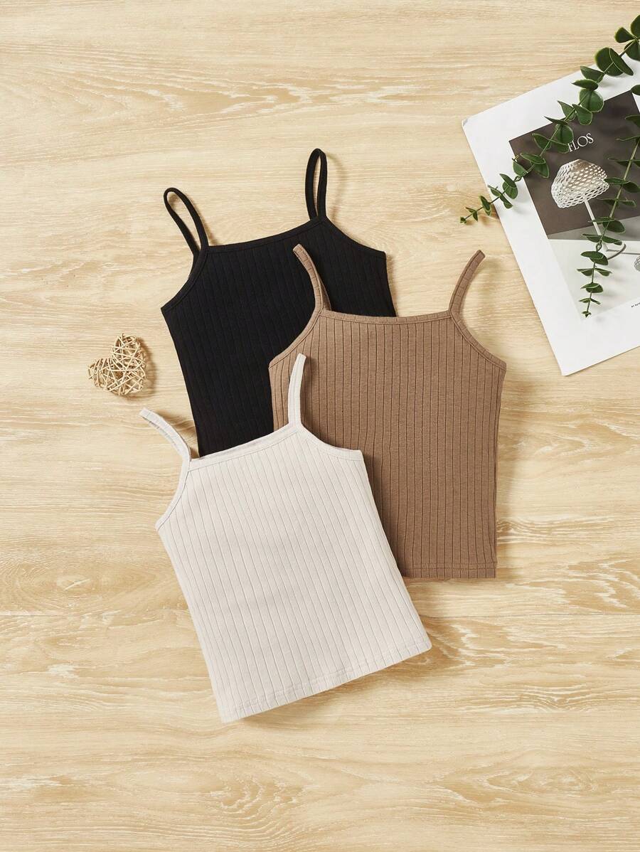 SHEIN Young Girl 3pcs Ribbed Knit Cami Top